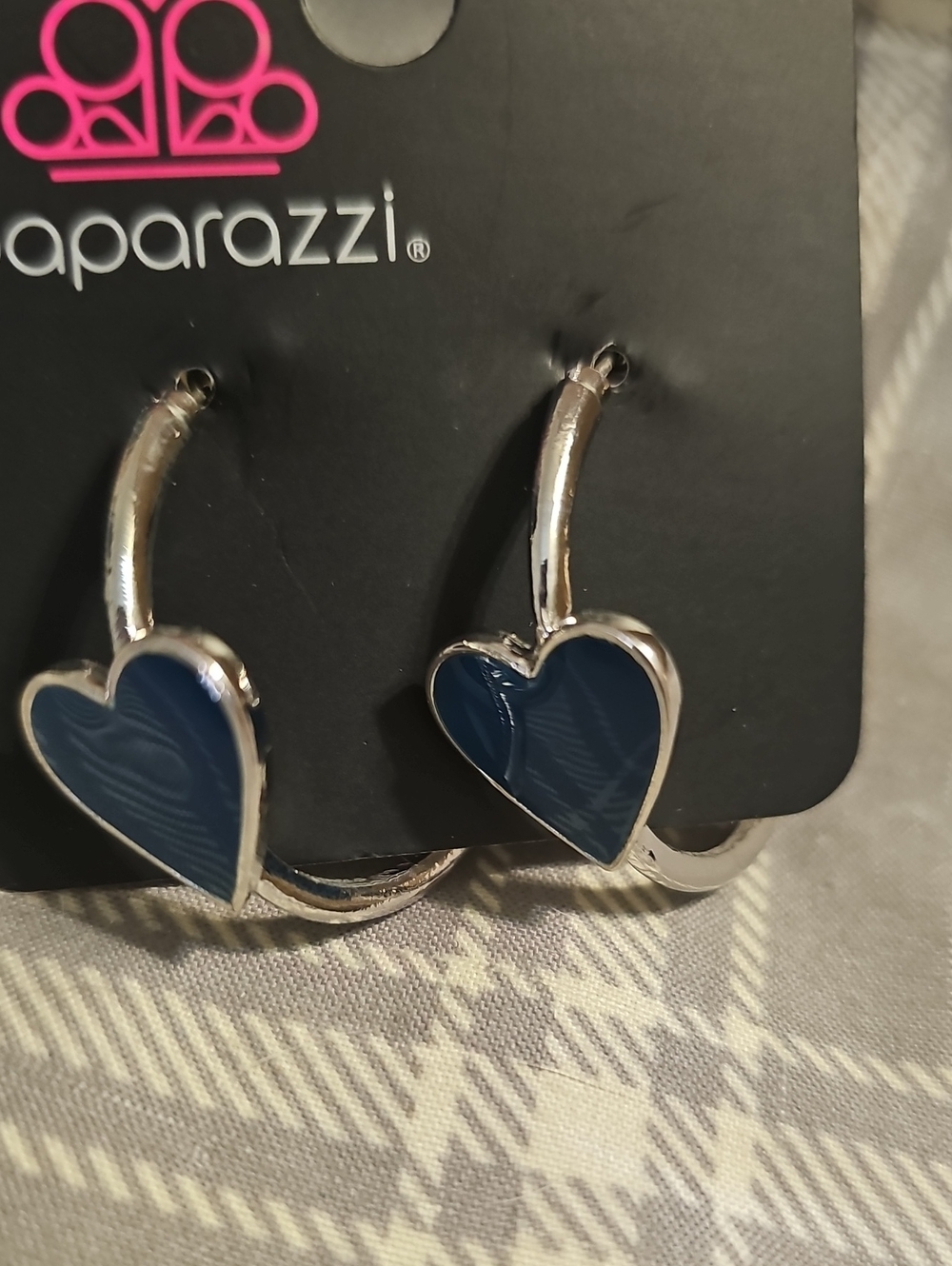 paparazzi Silver Hoop Earrings with Navy Heart Charms